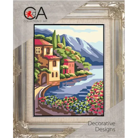 Tapestry Kit with printed canvas 14x18 Coastal town CDA3380K