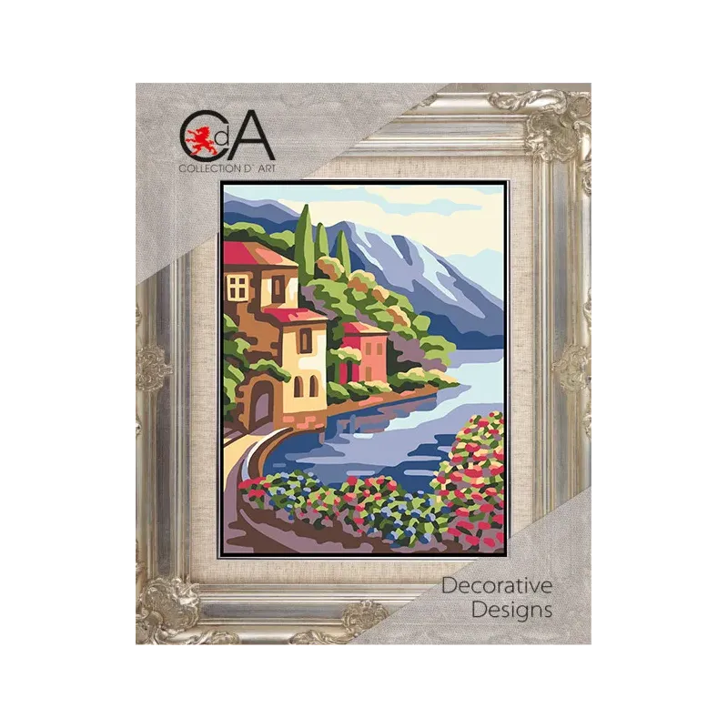 Tapestry Kit with printed canvas 14x18 Coastal town CDA3380K