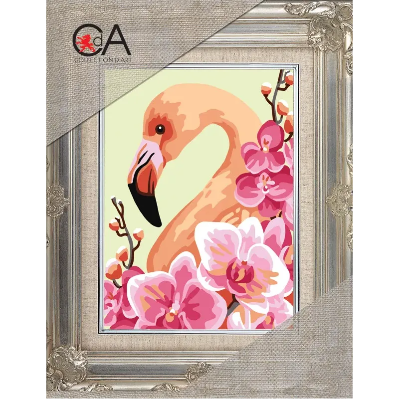 Kit de tapisserie avec toile imprimée 14x18 Flamant rose CDA3360K