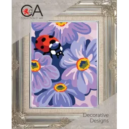 Kit de tapisserie avec toile imprimée 14x18 Coccinelle et fleurs CDA3350K