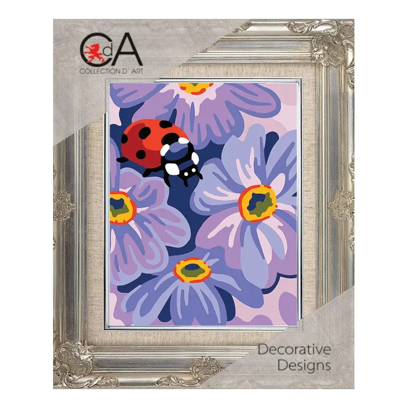 Kit de tapisserie avec toile imprimée 14x18 Coccinelle et fleurs CDA3350K