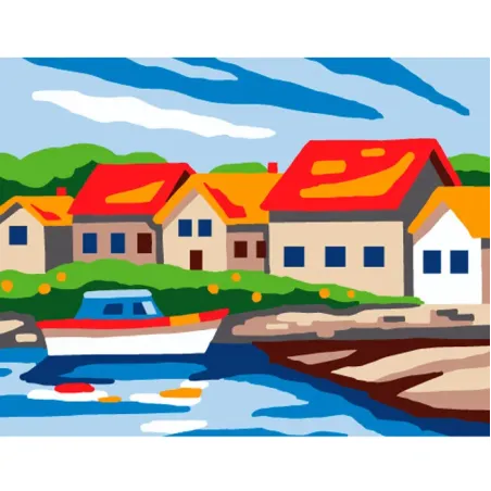 Gobeleno rinkinys su spausdintu drobė 14x18 Mažas uostas CDA3337K