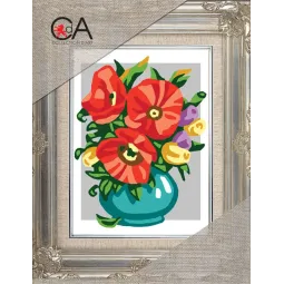 Gobelin-Set mit bedruckter Leinwand 14x18 Blumen in Schale CDA3336K