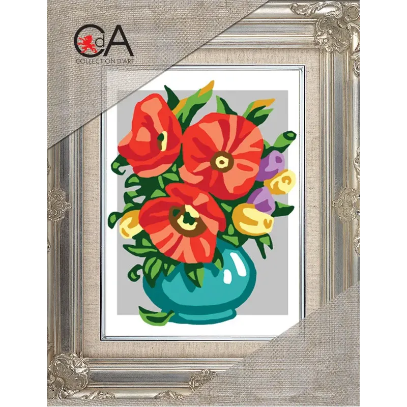 Gobelin-Set mit bedruckter Leinwand 14x18 Blumen in Schale CDA3336K