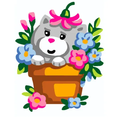 Kit de tapisserie avec toile imprimée 14x18 Chatons dans un pot de fleurs CDA3333K