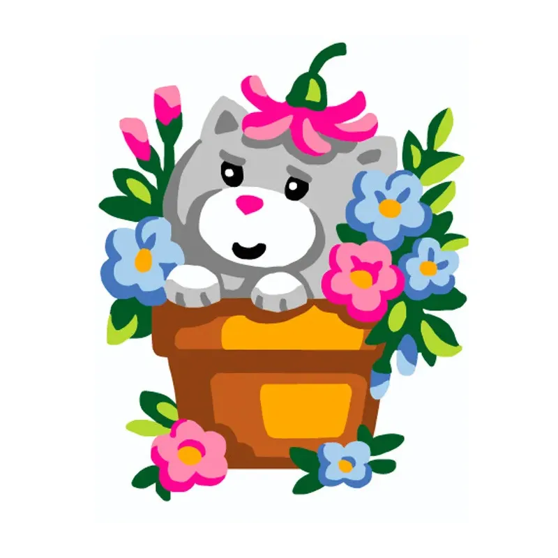 Tapestry Kit with printed canvas 14x18 Kitten in Flowerpot CDA3333K