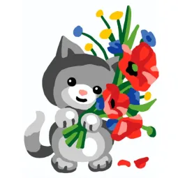 Tapestry Kit with printed canvas 14x18 Kitten with Flowers CDA3332K