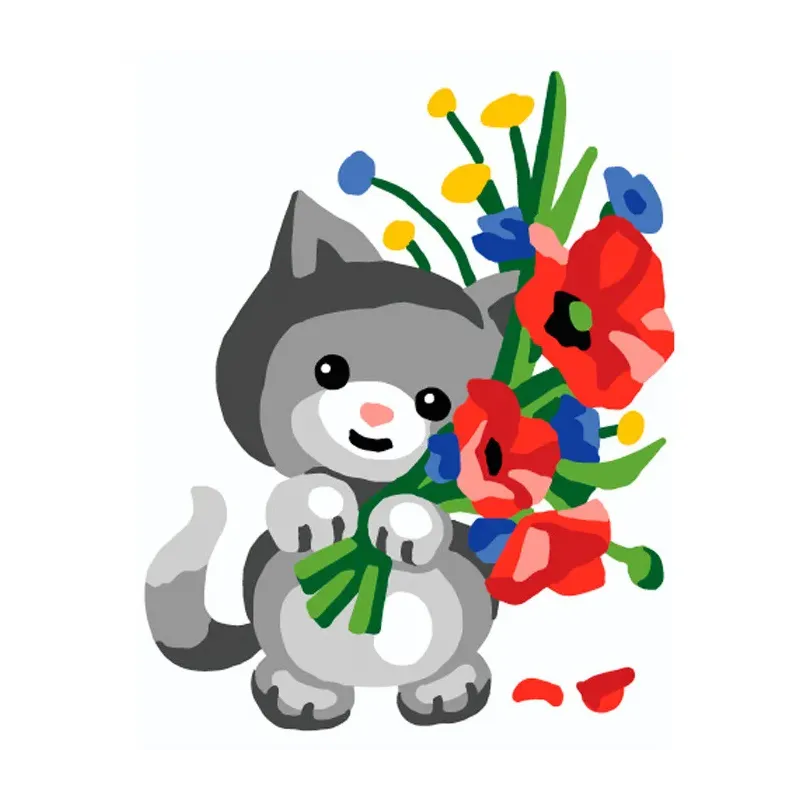 Tapestry Kit with printed canvas 14x18 Kitten with Flowers CDA3332K