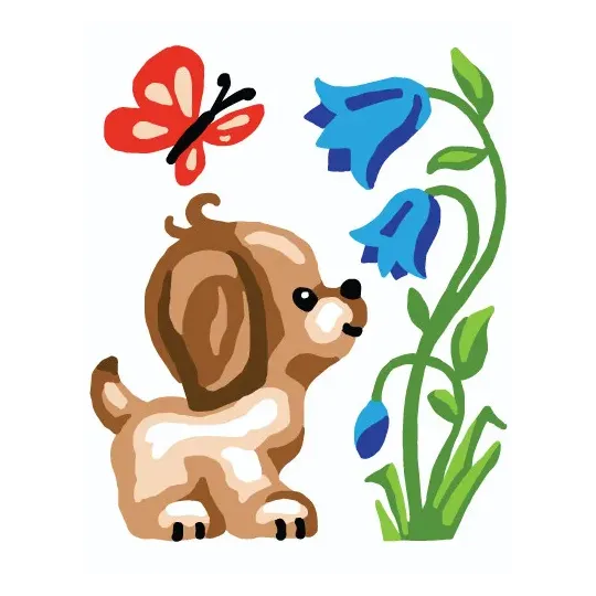 Kit de tapisserie avec toile imprimée 14x18 Chiot avec Papillon CDA3329K