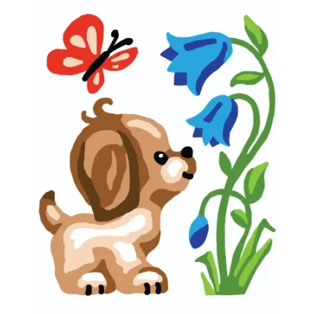 Kit de tapisserie avec toile imprimée 14x18 Chiot avec Papillon CDA3329K