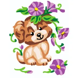 Tapestry Kit with printed canvas 14x18 Puppy with Flowers CDA3328K