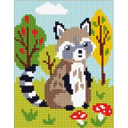 Kit de tapisserie avec toile imprimée 14x18 Raccoon CDA3322K