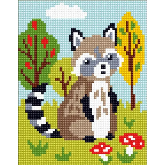 Kit de tapisserie avec toile imprimée 14x18 Raccoon CDA3322K