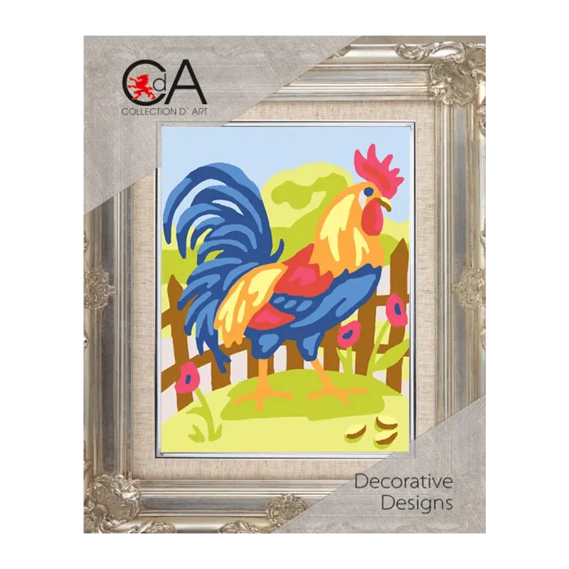 Kit de tapisserie avec toile imprimée 14x18 Coq CDA3334K