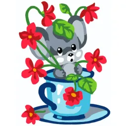 Kit de tapisserie avec toile imprimée 14x18 Souris dans une tasse CDA3331K