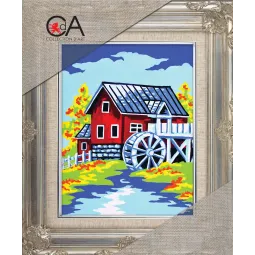 Gobelin-Set mit bedruckter Leinwand 14x18 Wassermühle CDA3299K