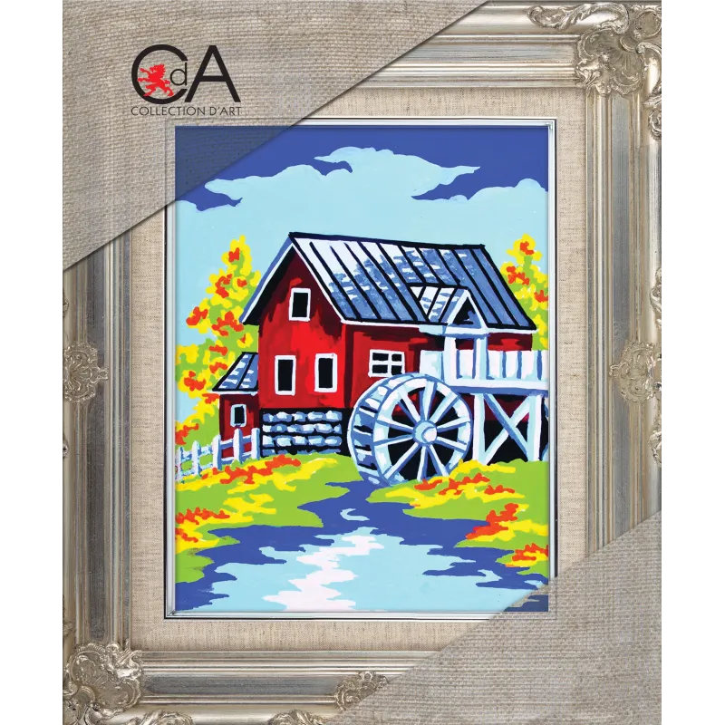 Gobelin-Set mit bedruckter Leinwand 14x18 Wassermühle CDA3299K