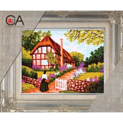 Tapestry Kit with printed canvas 14x18 Village life CDA3298K