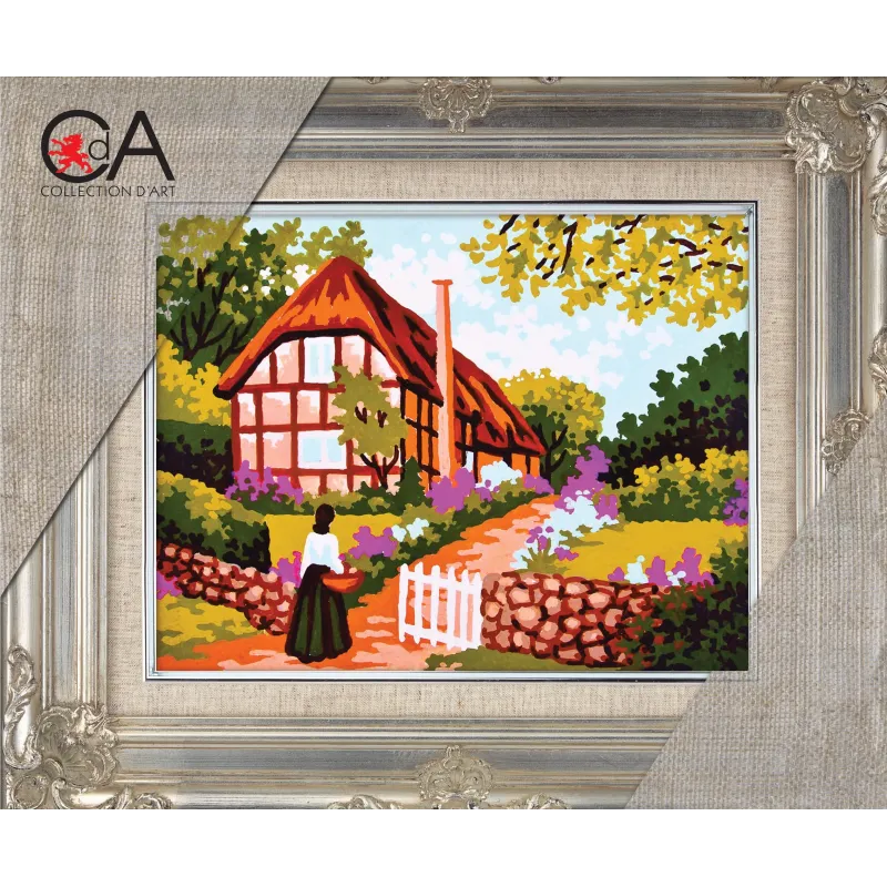 Kit de tapisserie avec toile imprimée 14x18 Vie de village CDA3298K