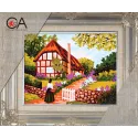 Kit de tapisserie avec toile imprimée 14x18 Vie de village CDA3298K
