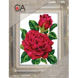 Gobelin-Set mit bedruckter Leinwand 14x18 Rote Rose und Rosenknospe CDA3285K