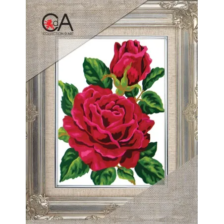 Kit de tapisserie avec toile imprimée 14x18 Rose Rouge et Bouton de Rose CDA3285K