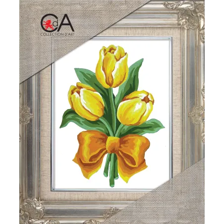 Kit de tapisserie avec toile imprimée 14x18 Tulipes jaunes CDA3275K