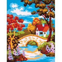 Gobelin-Set mit bedruckter Leinwand 14x18 Steinbrücke CDA3297K