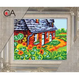 Kit Tapisserie avec toile imprimée 14x18 Cottage dans le village CDA3296K