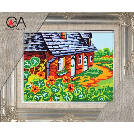 Gobelin-Set mit bedruckter Leinwand 14x18 Cottage im Dorf CDA3296K