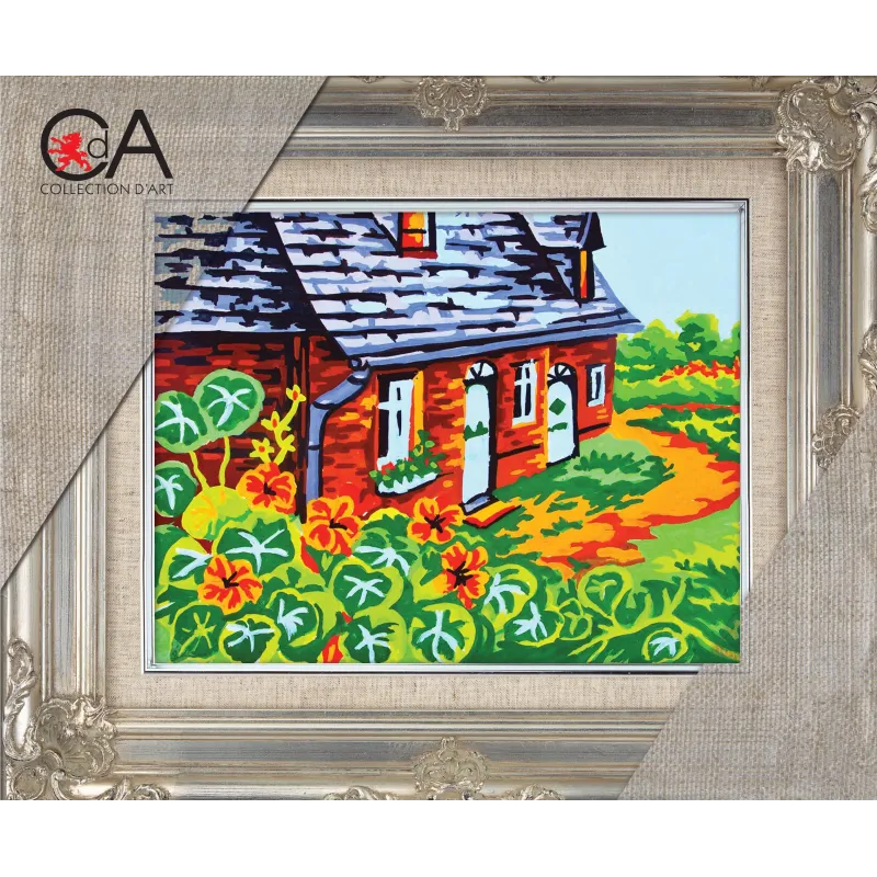 Gobelin-Set mit bedruckter Leinwand 14x18 Cottage im Dorf CDA3296K