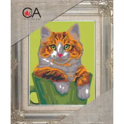 Tapestry Kit with printed canvas 18x14 Cat in a cup CDA3272K