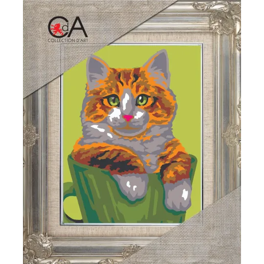 Kit de tapisserie avec toile imprimée 18x14 Chat dans une tasse CDA3272K