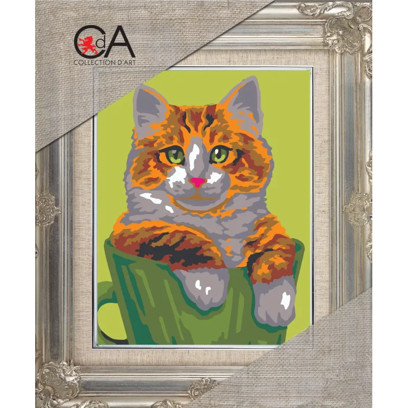 Tapestry Kit with printed canvas 18x14 Cat in a cup CDA3272K