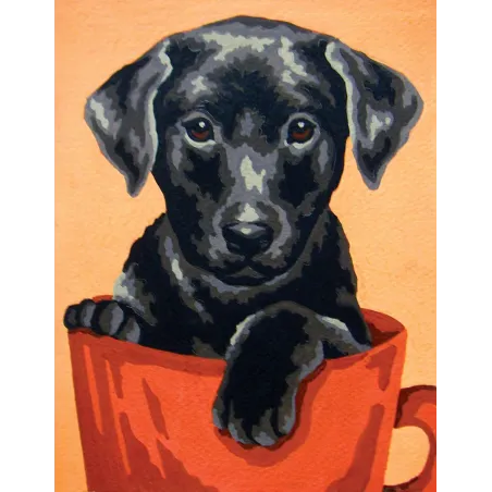 Kit tapisserie avec toile imprimée 14x18 Chiot noir CDA3271K