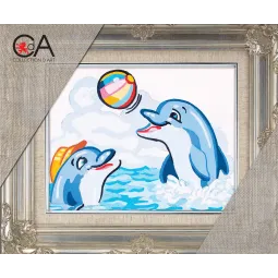 Kit de tapisserie avec toile imprimée 14x18 Jeu de balle des dauphins CDA3226K