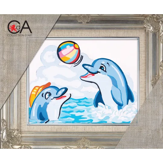 Tapestry Kit with printed canvas 14x18 Dolphins' Ball Game CDA3226K