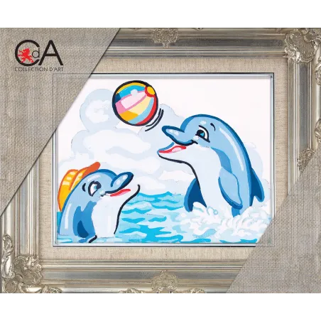 Kit de tapisserie avec toile imprimée 14x18 Jeu de balle des dauphins CDA3226K