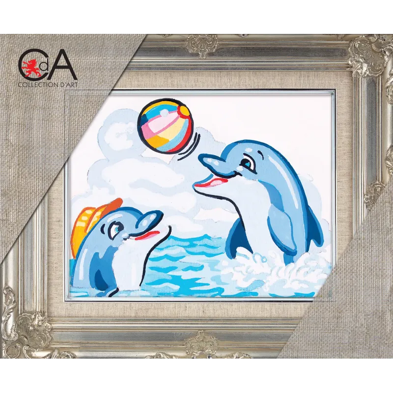 Kit de tapisserie avec toile imprimée 14x18 Jeu de balle des dauphins CDA3226K