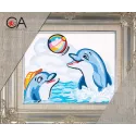 Tapestry Kit with printed canvas 14x18 Dolphins' Ball Game CDA3226K