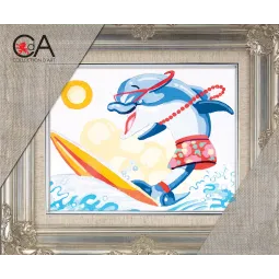 Gobelin-Set mit bedruckter Leinwand 14x18 Dolphin Surfboard Riding CDA3225K