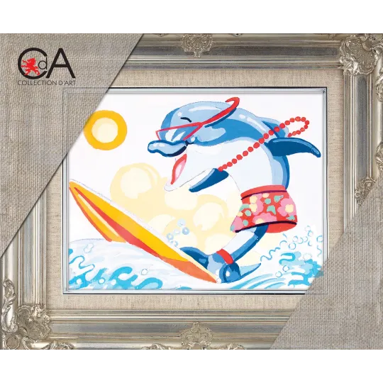 Gobelin-Set mit bedruckter Leinwand 14x18 Dolphin Surfboard Riding CDA3225K