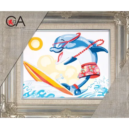 Tapestry Kit with printed canvas 14x18 Dolphin Surfboard Riding CDA3225K