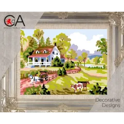 Gobelin-Set mit bedruckter Leinwand 14x18 Bauernhof-Szene CDA3209K