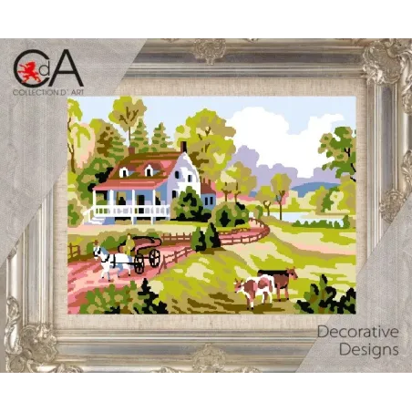 Kit tapisserie avec toile imprimée 14x18 Scène de ferme CDA3209K