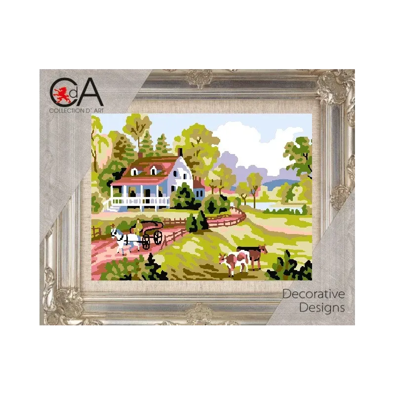 Gobelin-Set mit bedruckter Leinwand 14x18 Bauernhof-Szene CDA3209K