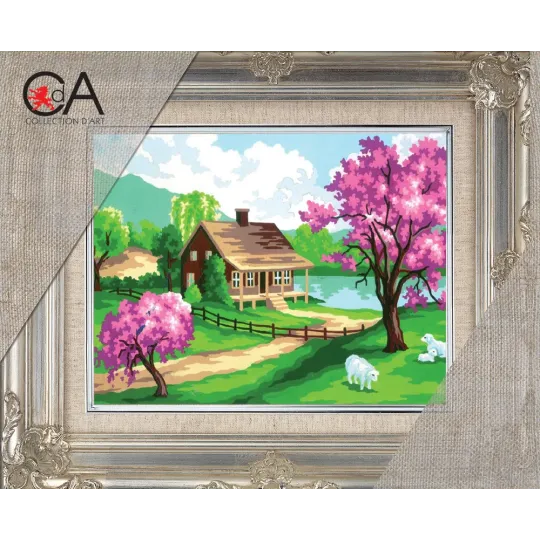 Kit de tapisserie avec toile imprimée 14x18 Printemps CDA3208K