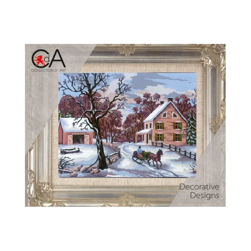 Gobelin-Set mit bedruckter Leinwand 14x18 Schlittenfahrt CDA3207K