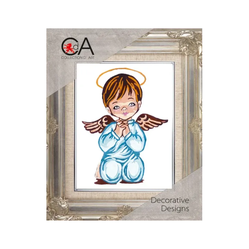 Kit tapisserie avec toile imprimée 14x18 Ange garçon priant CDA3203K