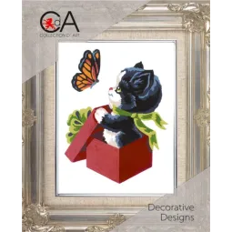 Tapestry Kit with printed canvas 14x18 Kitten and Butterfly CDA3193K